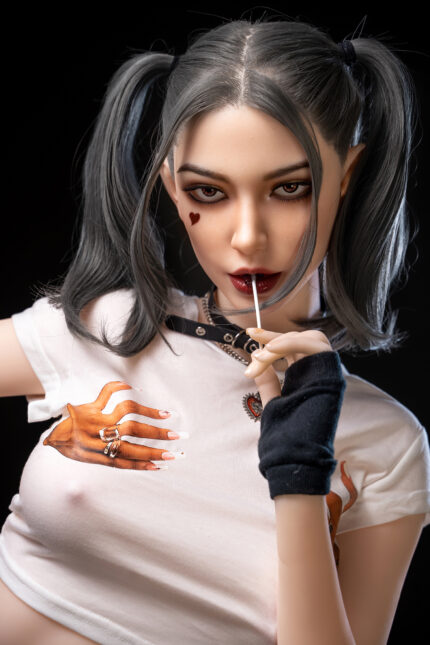 (US Stock) 173cm Harley Quinn Cosplay Silicone Sex Doll – Lifelike Movable Jaw Silicone Love Dolls
